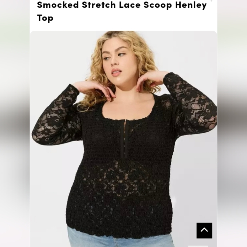 Torrid Black Lace Scoop Henley Top